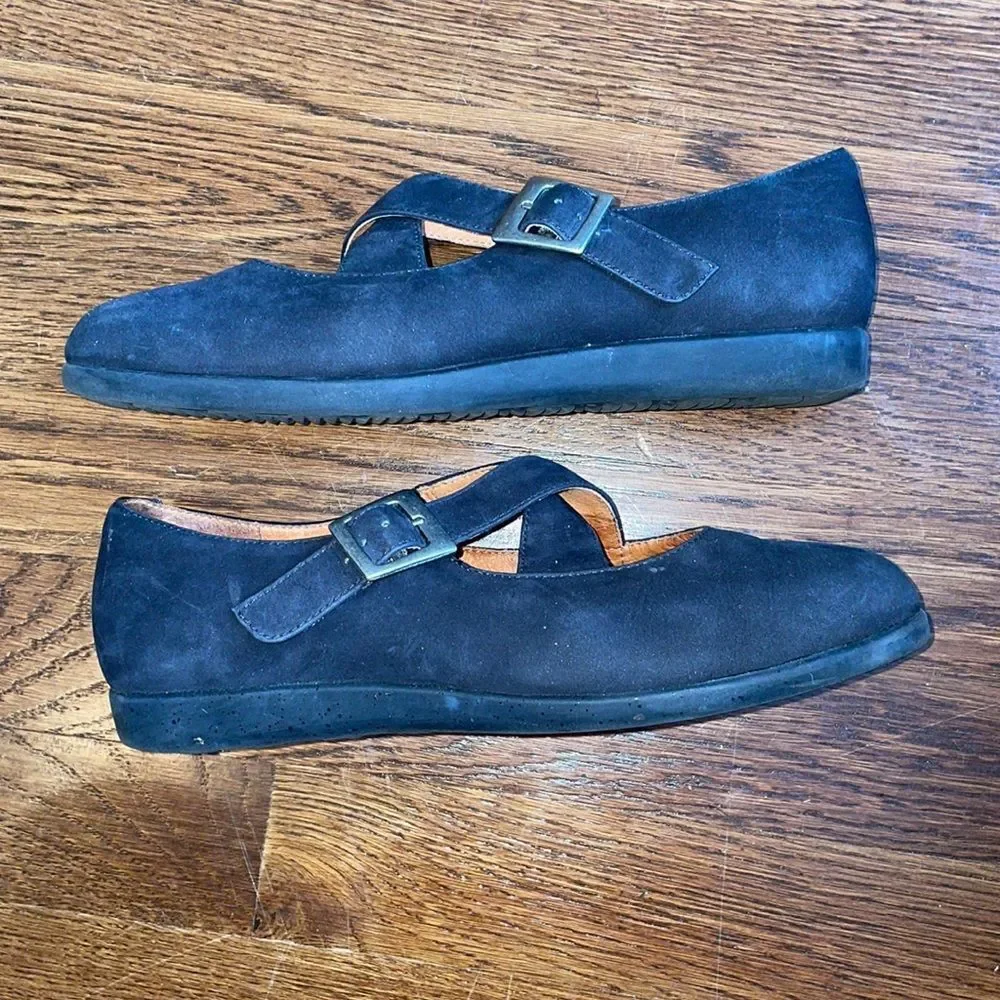 Rockport black suede “Somerdale” crisscross black flats‎